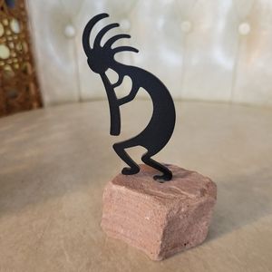 Kokopelli Metal Figure Statue on Rock Playing Flute. SouthWestern Decor.